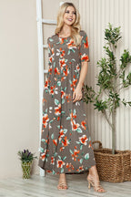 Floral Round Neck Short Sleeve Maxi Tee Dress – Casual and Comfortable Floral Maxi Dress with Relaxed Fit and Short Sleeves