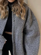 Autumn Casual Full Size Drop Shoulder Snap Down Jacket with Buttoned Front and Pockets Stevvex