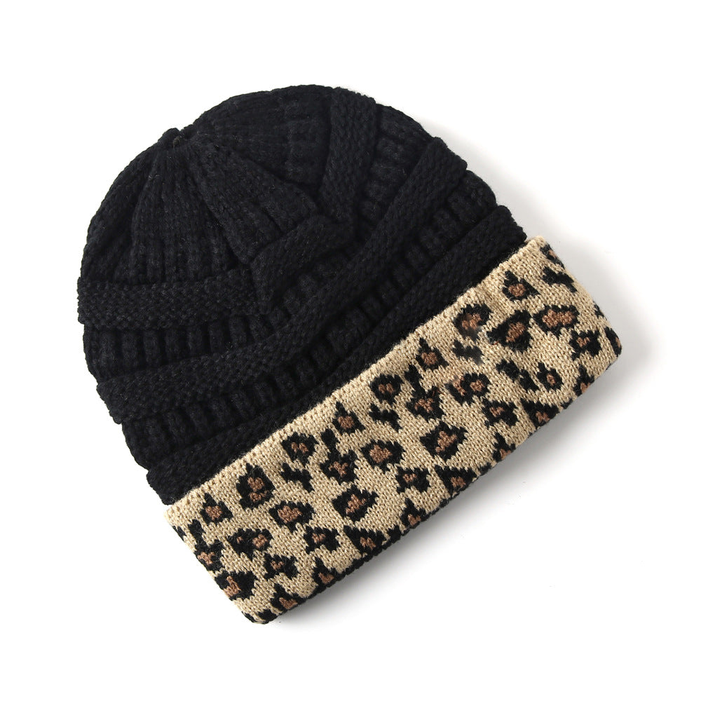 Beanie Women's Warm Leopard Print Knitted Hat Winter Pi-Mart