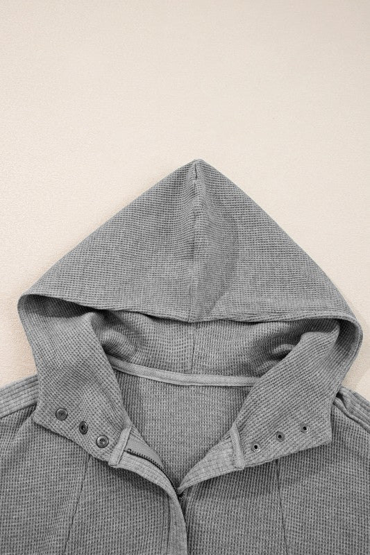 Waffle Zip Up Snap Button Hooded Jacket THRIXINE