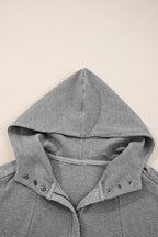 Waffle Zip Up Snap Button Hooded Jacket THRIXINE