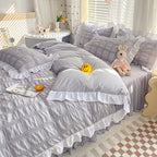 Solid Color Four-piece Quilt Cover Bed Skirt Bedding Set Pi-Mart