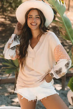 Puff Sleeve Patchwork Blouse - Tropical Print Top | Femstylo