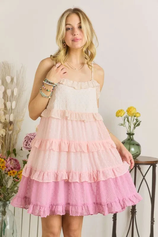 New Swiss Dot Ruffled Tiered Mini Dress For Summer – Feminine, Fluttering, Charming, Playful, Chic & Stylish Stevvex