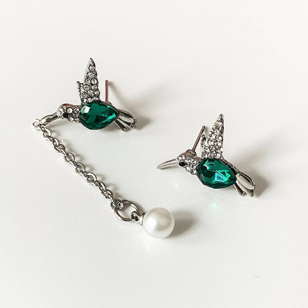 Colorful Hummingbird Full Diamond Pendant Earrings Pi-Mart