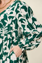 Double Take Full Size Printed Ruffle Hem Dress with Pocket Stylish & Functional Women Dress