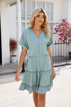Short Sleeve Tiered Mini Dress Feminine & Flowy Modern Women Summer Dress