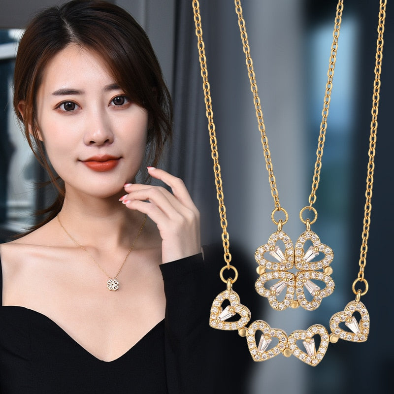 Heart Four Leaf Clover Necklace Pi-Mart