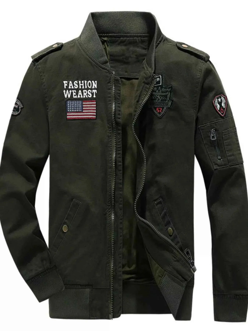 Men's Plus Size Zip  Up Embroidered Bomber Jacket THRIXINE