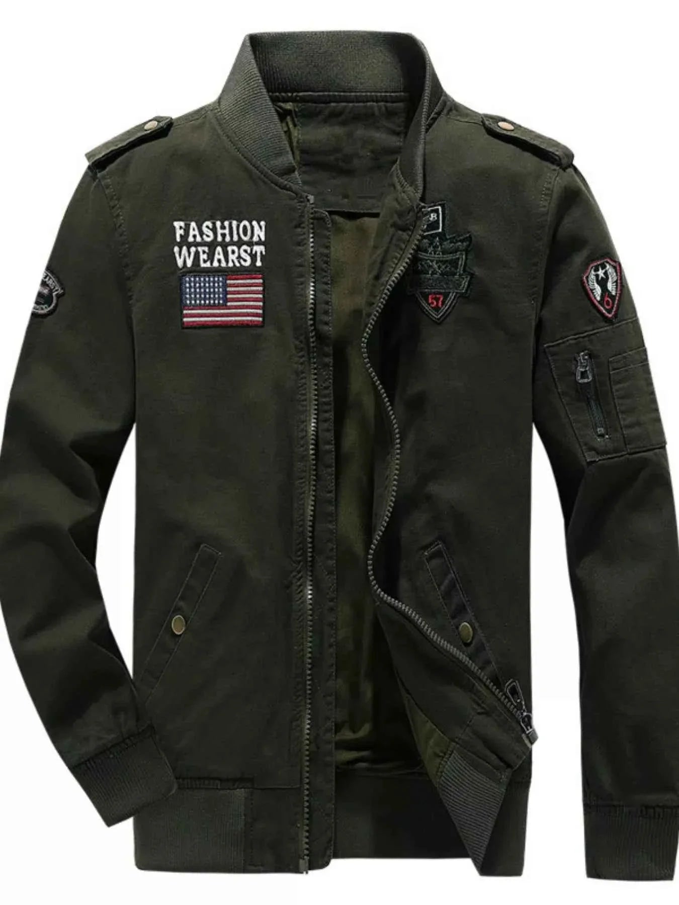 Men's Plus Size Zip  Up Embroidered Bomber Jacket THRIXINE