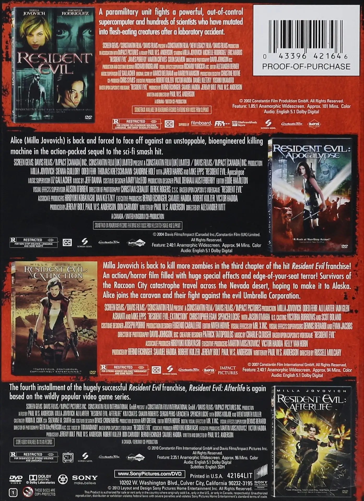 Resident Evil Collection: The 4 Movie (DVD Sony Pictures)