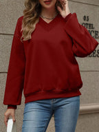 V-Neck Solid Color Casual Sweatshirt THRIXINE