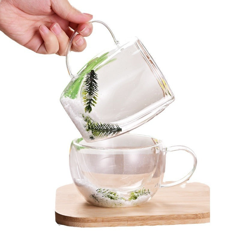 Creative Household Coffee Milk Dried Flower Quicksand Double Layer Glass Cup Pi-Mart