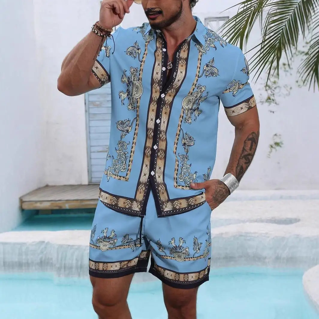 3D Digital Printing Men's Casual Loose Shirt Shorts