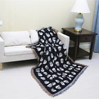 1pc Bohemian Knitted Halloween White Skull Printed Tassel Blanket, Suitable For Leisure Picnic Outdoor Camping Lootquake LLC