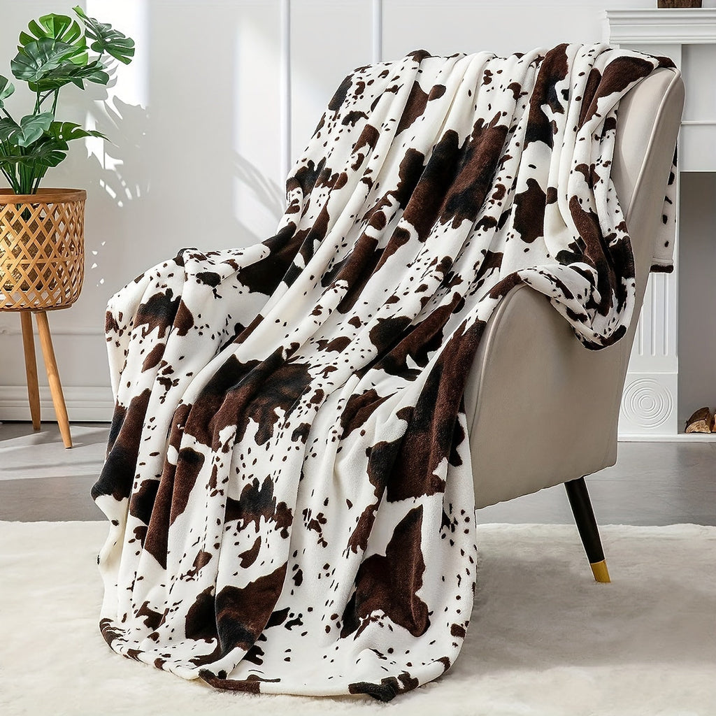 1pc Soft and Warm Cow Print Blanket - Lightweight Plush Flannel Fleece Throw for Sofa, Couch, Bed - Home Decorative Gift for All Seasons