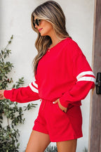 Varsity Stripe Sweatshirt and Short Set THRIXINE