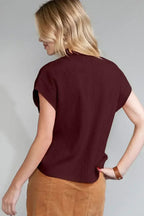 Mineral Red Patch Pocket Ribbed Knit Short Sleeve Sweater