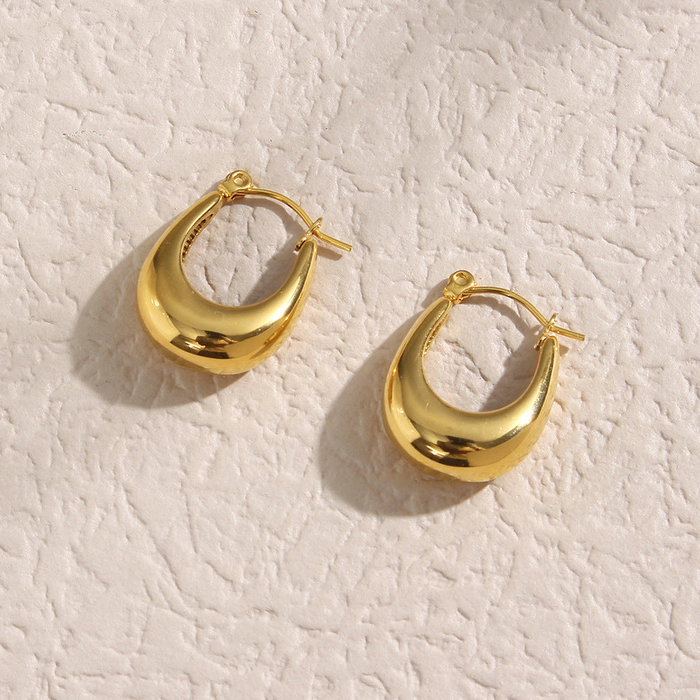 New Stainless Steel Hollow Glossy Thick U-shaped Earrings Pi-Mart