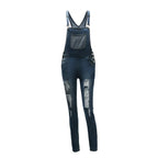 Women Demin Overalls Jumpsuits Jeans Distressed Pencil Pants Denim Holes Pockets Jenas High Street Mid Waist One Piece Slim Fit Purplish Diva