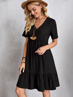 Classic Full Size V-Neck Short Sleeve Dress Casual & Comfortable Dress for Women Stevvex