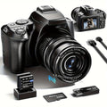 4K Digital Camera for Photography, 10x Zoom YouTube Vlogging Camera, 64MP Auto Focus Compact Camera with 64GB SD Card, Battery, USB Reader & Charging Stand