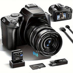 4K Digital Camera for Photography, 10x Zoom YouTube Vlogging Camera, 64MP Auto Focus Compact Camera with 64GB SD Card, Battery, USB Reader & Charging Stand