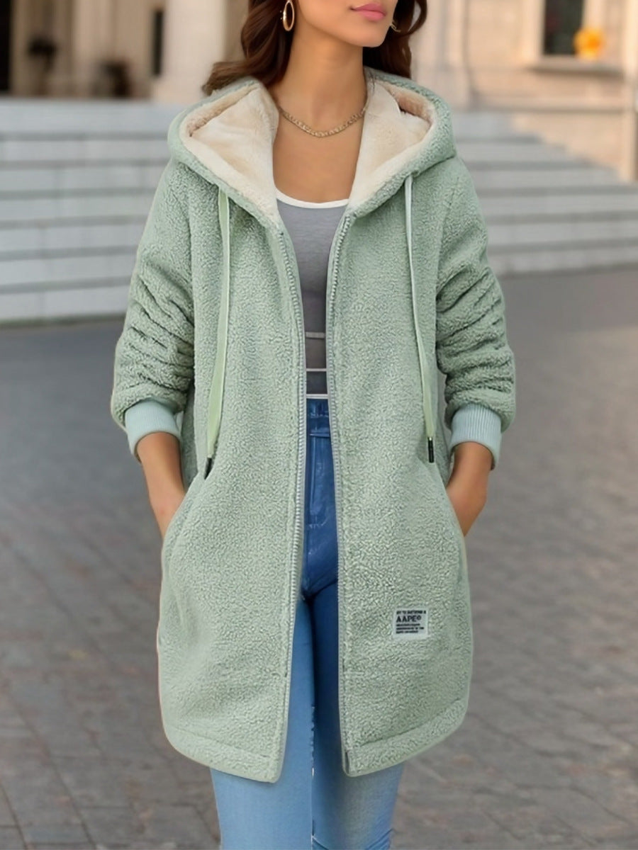 Women's Winter Fleece Hooded Jacket - Thick Korean Casual Zip-Up Sweatshirt with Pockets (M-3XL)