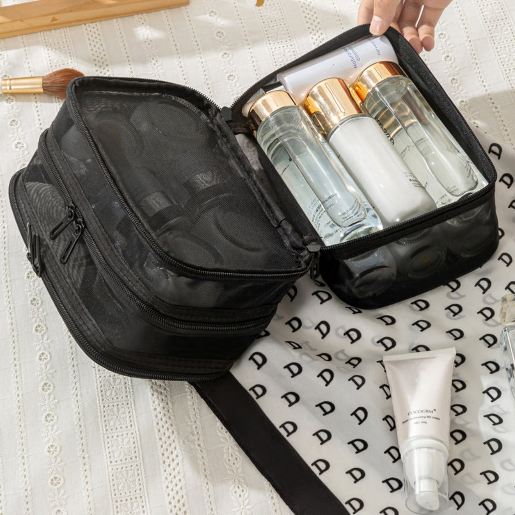 Mesh cosmetic bag, lightweight large capacity three-layer toilet bag, double-layer storage bag, travel mesh bag, tool storage box portable, Mesh ShowerTote Bag, - SJB-DIAMOND ELITES