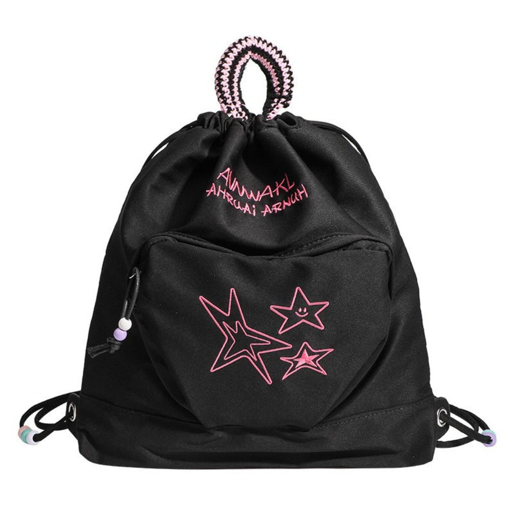 Retro denim travel backpack, drawstring women's backpack purse, casual small backpack women