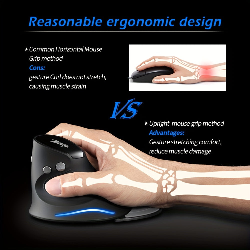 ZELOTES Ergonomic Wrist Rest Mouse, 2.4G Vertical Wireless Gaming Mouse, Comfort Grip, Right Hand Orientation, Battery Powered (Batteries Not Included), 393.7inch Range, Plastic Material, No Charging Function, ≤36V Operatin Lootquake LLC