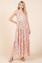 New Summer Flower Print Tiered Sleeveless Empire Maxi Dress – Elegant and Flattering Floral Dress with Empire Waist