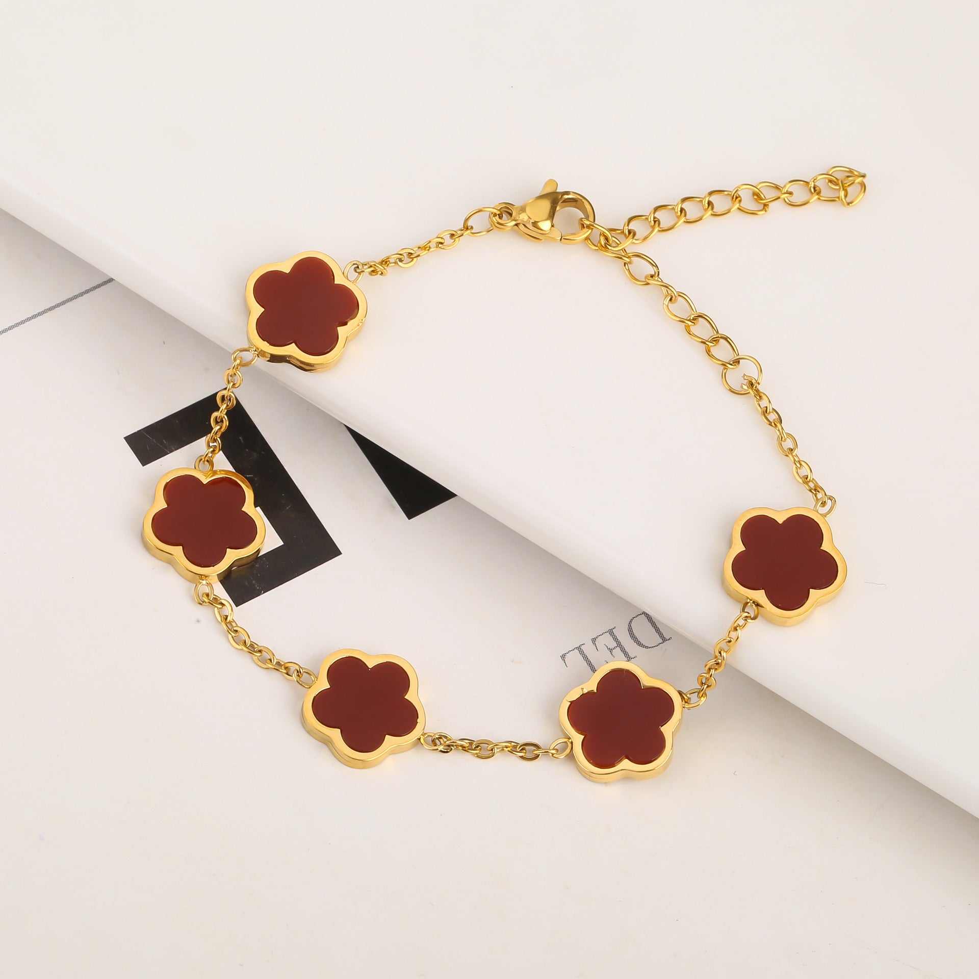 New Stainless Steel Plant Fritillary Five Leaf Petals Earring Bracelet Necklace Jewelry Set Women Cross-border Hot Selling Lot Pi-Mart