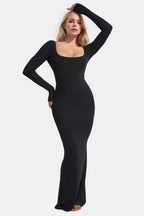 Caramel Built-In Shapewear Dress Square Neck Long Sleeve Maxi Dress Elegant Shapewear Dress For Women