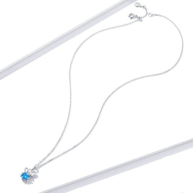 S925 Sterling Silver Blue Bear Necklace Lively And Cute Pi-Mart