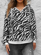 Printed Drawstring Long Sleeve Hoodie Pi-Mart