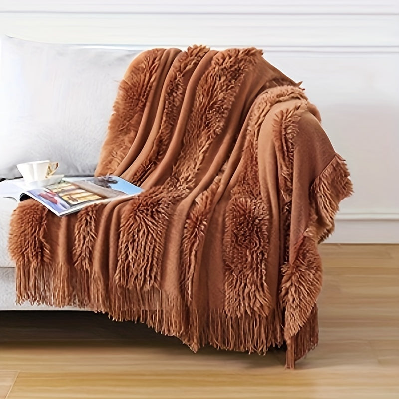 1pc Cozy Chunky Knit Throw Blanket with Tassels - Plush, Lightweight, and Unique Home Decor Accent for Couch, Bed, or Sofa Lootquake LLC