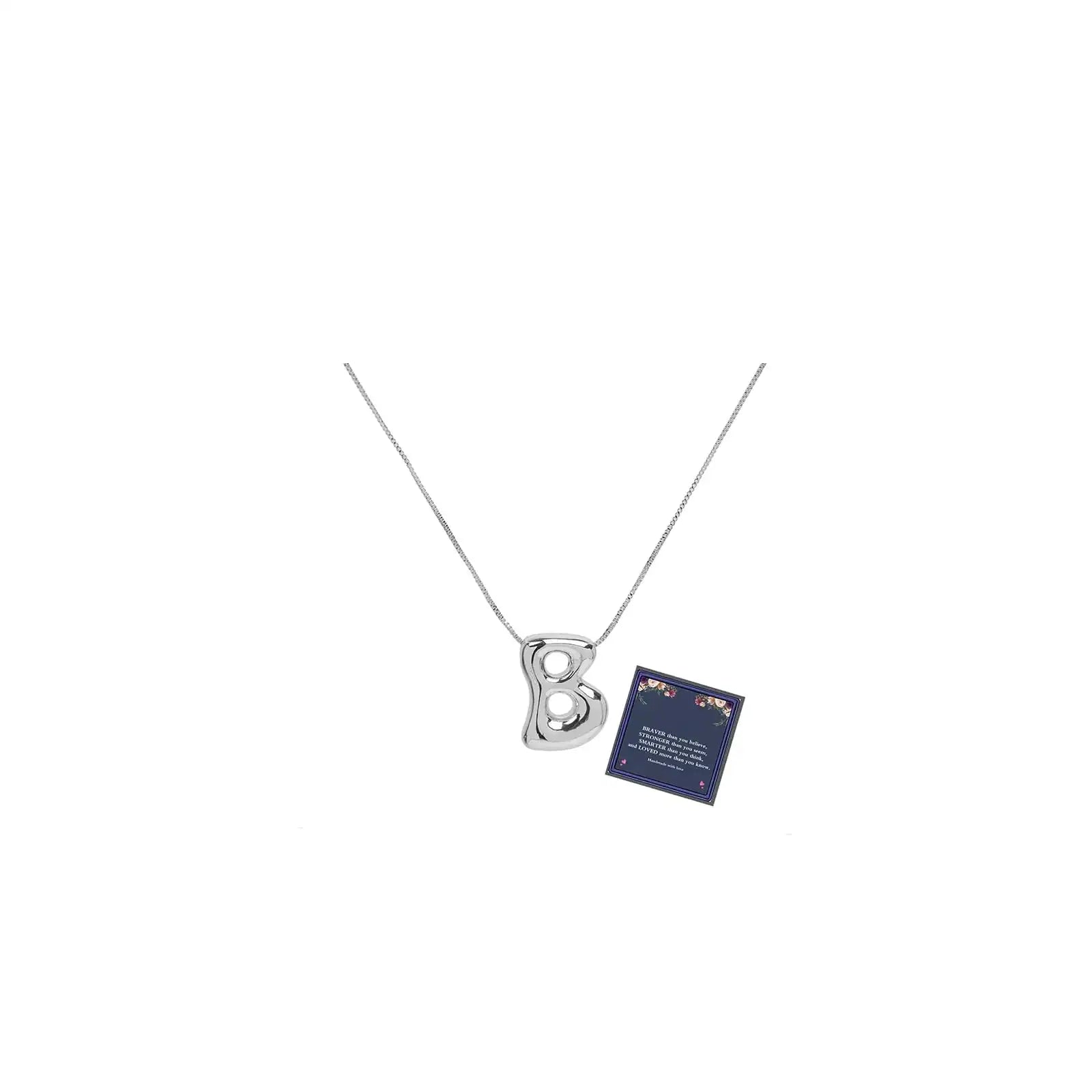 Bubble Letter Necklace For Women Dainty Balloon Initial Necklaces 14k Gold Plated Chain Pendant Alphabet Necklaces Charm Simple Gift Jewelry (Silver B)