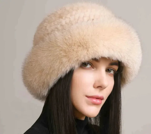 Mink Hair Hat - Lady Braided Fur Winter Hat Pi-Mart