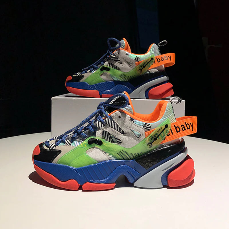 Trendy Color Block Platform Sneakers for Women Pi-Mart