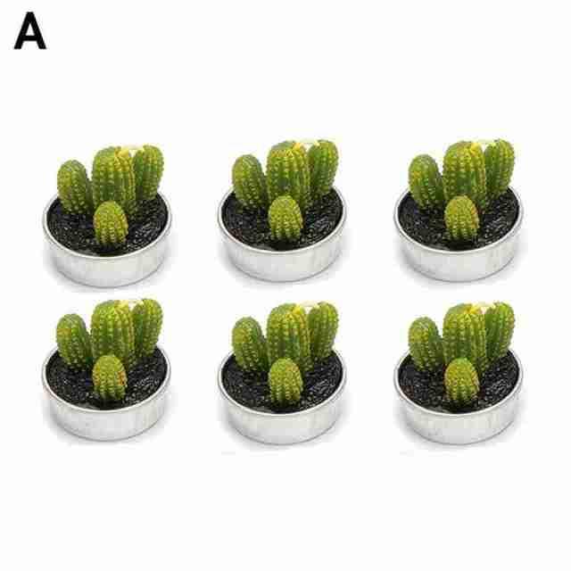 6Pcs Cactus Candle Cube Candle Simulated Plant Set Paraffin Scented 3D Candle Delicate Succulent Cactus Candles for Valentine's Day Birthday Party Wedding Spa Home Decoration Gifts Home Candle Tea Light Background Props Decor Stevvex