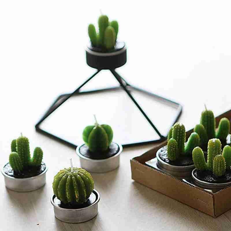6Pcs Cactus Candle Cube Candle Simulated Plant Set Paraffin Scented 3D Candle Delicate Succulent Cactus Candles for Valentine's Day Birthday Party Wedding Spa Home Decoration Gifts Home Candle Tea Light Background Props Decor Stevvex
