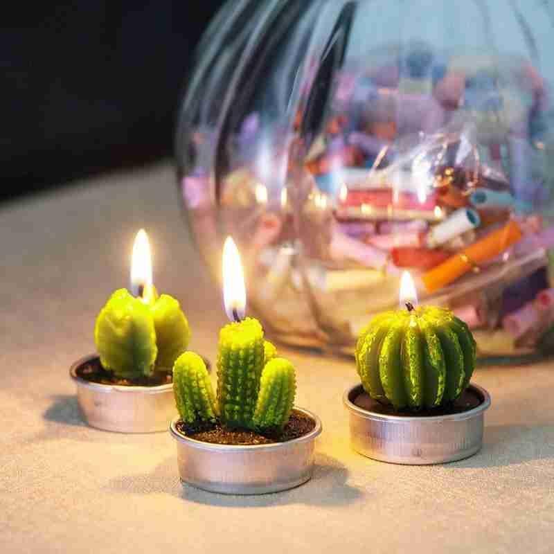 6Pcs Cactus Candle Cube Candle Simulated Plant Set Paraffin Scented 3D Candle Delicate Succulent Cactus Candles for Valentine's Day Birthday Party Wedding Spa Home Decoration Gifts Home Candle Tea Light Background Props Decor Stevvex