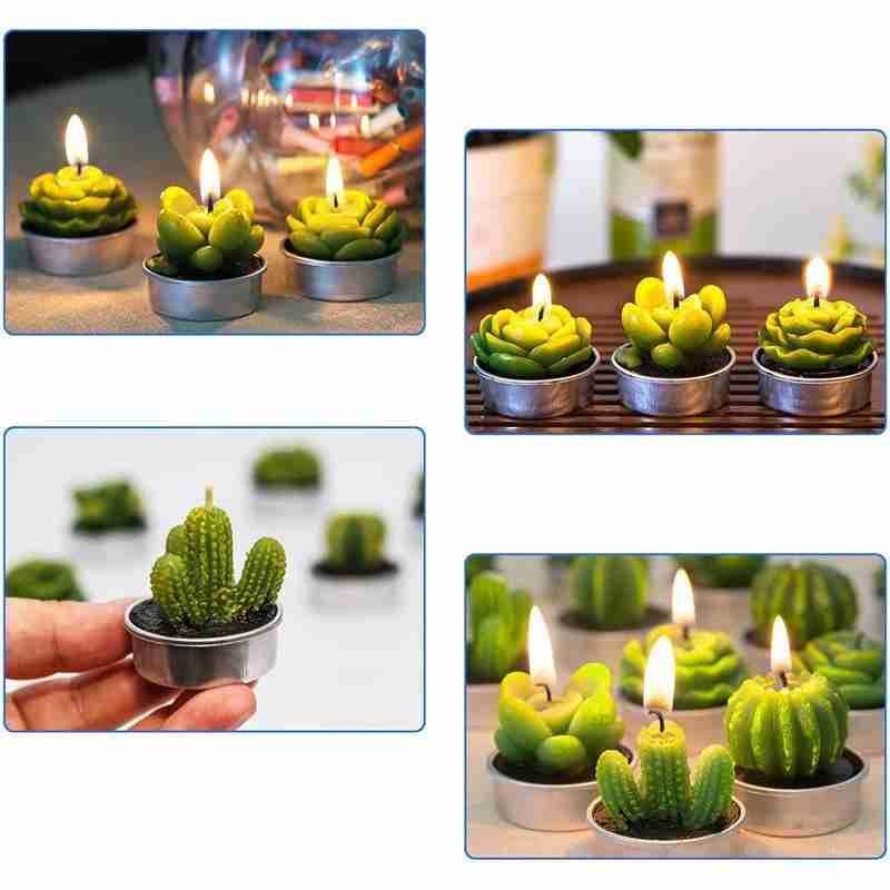 6Pcs Cactus Candle Cube Candle Simulated Plant Set Paraffin Scented 3D Candle Delicate Succulent Cactus Candles for Valentine's Day Birthday Party Wedding Spa Home Decoration Gifts Home Candle Tea Light Background Props Decor Stevvex