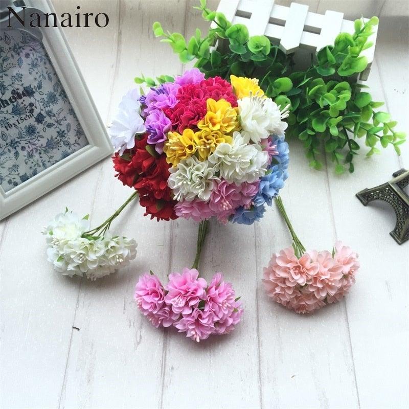 6pcs Silk Stamen Artificial Flower Bouquet Wedding Party Decoration Handmade Wreath Gift Scrapbooking Craft Fake Flowers Stevvex