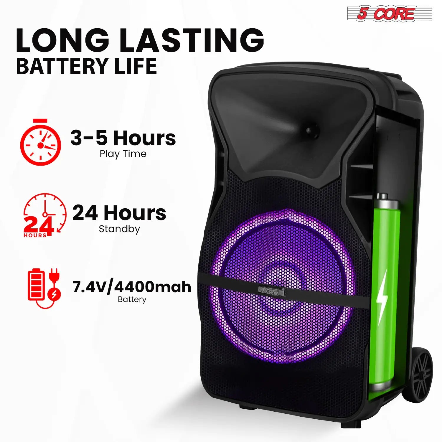 5Core 12 inch PA Portable Bluetooth Party Speaker Karaoke Boombox + 2 Wireless Mics Pi-Mart