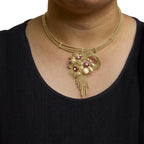 18K Yellow Gold Diamond and Red Ruby Floral Cascade Statement Necklace with 16" Inch Bead Chain (F-G Color, VS1-VS2 Clarity)