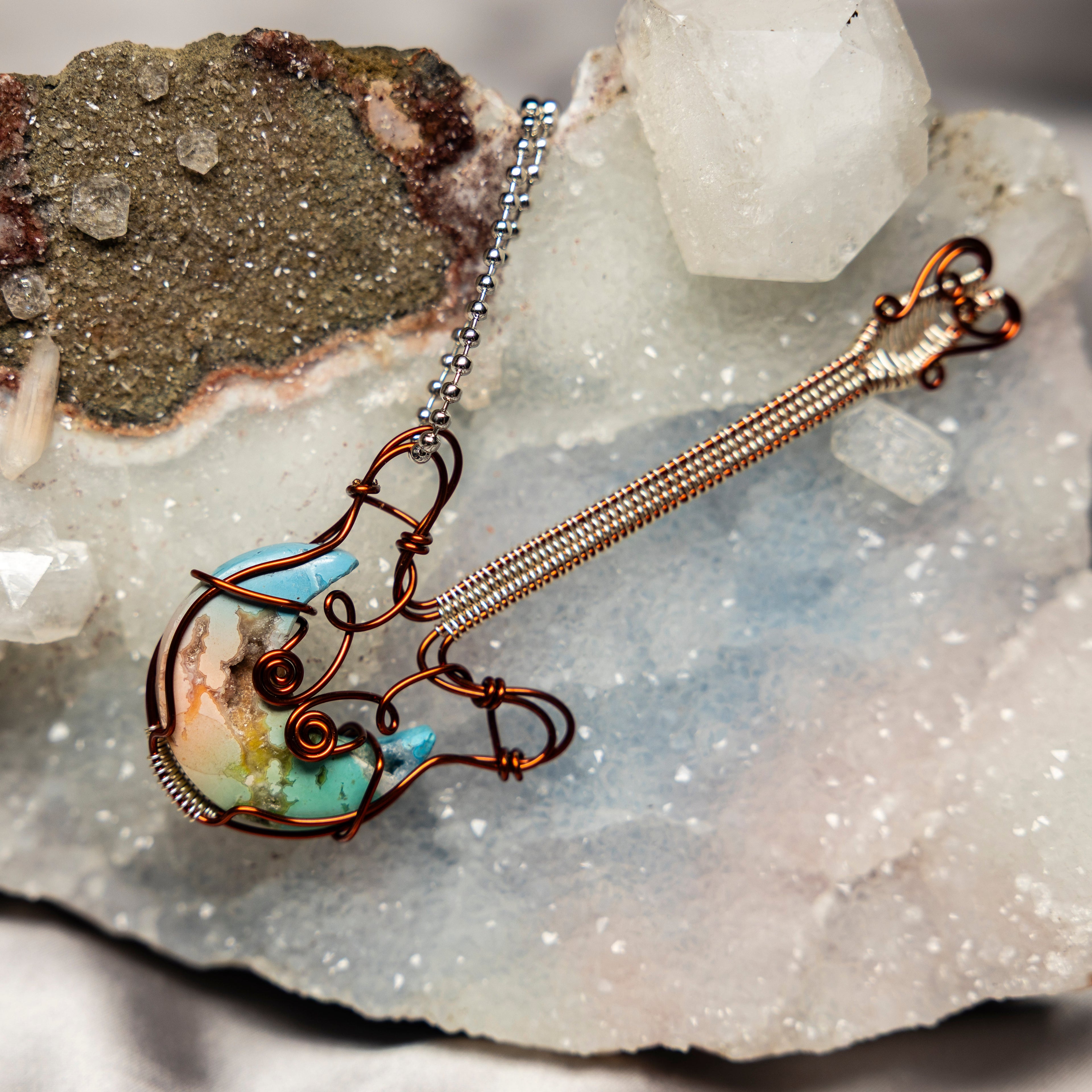 7 Chakras Agate "Guitar" Wire Wrap Crystal Pendant - SJB-DIAMOND ELITES