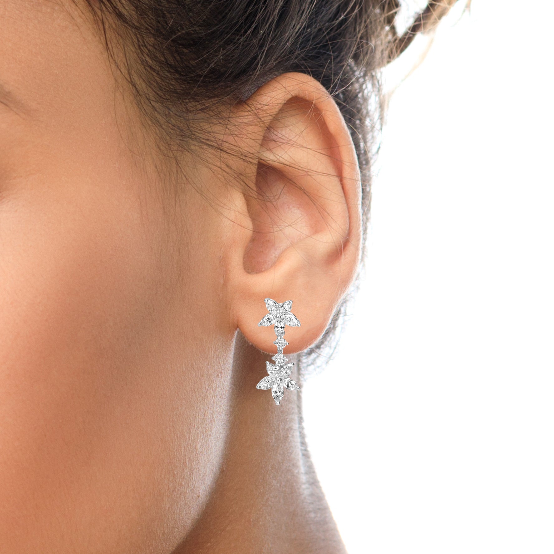 18k White Gold 6.0 Cttw Marquise Diamond Floral Dangle Drop Earrings (E-F Color, VS1-VS2 Clarity) Lootquake LLC