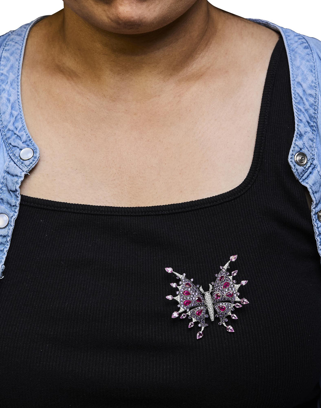 18K White Gold 1.00 Cttw Diamond, Ruby  Sapphire, and Amethyst Mixed Gemstone Butterfly Brooch Pin (G-H Color, VS1-VS2 Clarity) Lootquake LLC